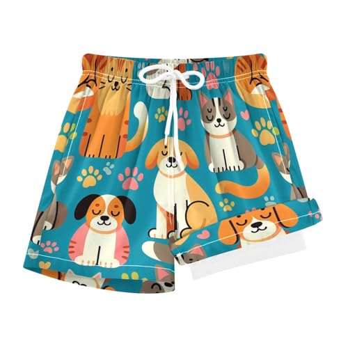 YANENDIE Boy Swim Trunks with Compression Liner Dogs and Cats Boys Swim Shorts Quick Dry Beach Shorts