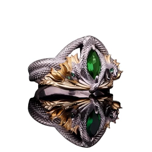 SilkenSaga Vintage Art Deco King Of Barahir Unisex Ring 2.30 Ct Multi Stone Diamond Two Snake Elegant Wedding Statement Ring 14K Two Tone Gold Plated 925 Silver Handcrafted Unique Father's Day Ring