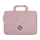 MOSISO Laptop Shoulder Bag Compatible with MacBook Pro 14 inch 2021 M1 Pro/M1 Max A2442, Compatible with MacBook Air/Pro, 13-13.3 inch Notebook, Polyester Flapover Briefcase Sleeve Case, Baby Pink