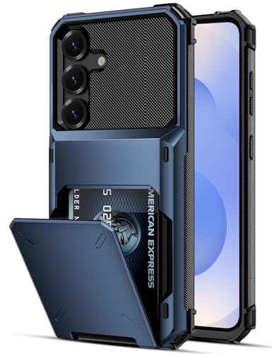 COOYA Wallet Case for Samsung Galaxy S25 6.2'' Navy, 3-5 Credit Cards Holder, Slot Flip Cover Back Pocket, Dual Layer Protective Hard Shell+Soft TPU Rubber Inner, Bumper Armor, Non-Slip, Men Women