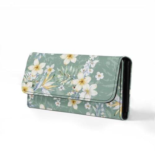Image of AFPANQZ Large Capacity Women Purse Portable Handbag Purses, Tropical White Flower Womens Card Purse with Zipper Multifunctional Handbags RFID Blocking Checkbook Wallet