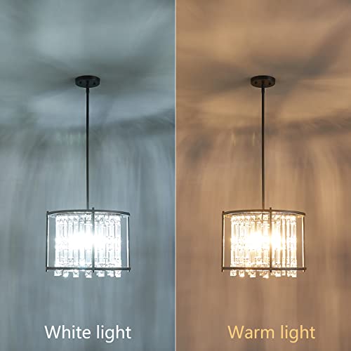 Image of LMQNINE Modern Foyer Chandelier, Black Crystal Chandelier Entryway Pendant Light Fixture, Round Adjustable Height Chandeliers for Kitchen Island, L15.74'' x H10.43''
