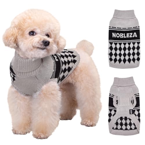 Nobleza Jersey Perro Pequeño, Jersey Elástico para Perros con Cuello Alto, Suéter Tipo Jersey para Perros Pequeños, Ropa de Abrigo de Ganchillo de Punto para Perros Pequeños Medianos, Gris, S