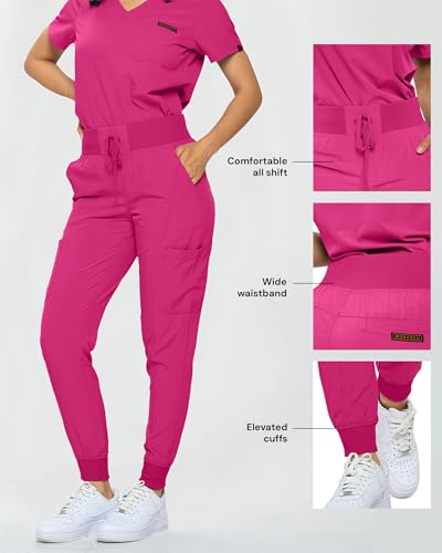 Image of Monarch Uniforms Slim Fit Stretchy Scrubs Women's Jogger Scrub Set Slim Jogger Scrubs with Tuck-In Top for Women