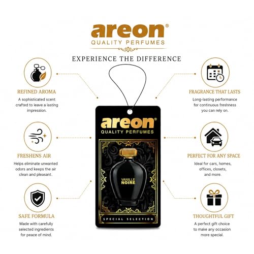 Image of AREON Luxury Vanille Noire SS06 Car Hanging Air Freshener - Premium Car Air Freshener, Long Lasting Hanging Fragrance, Elegant Vehicle Interior Scent for Odor Elimination - (Pack of 3)