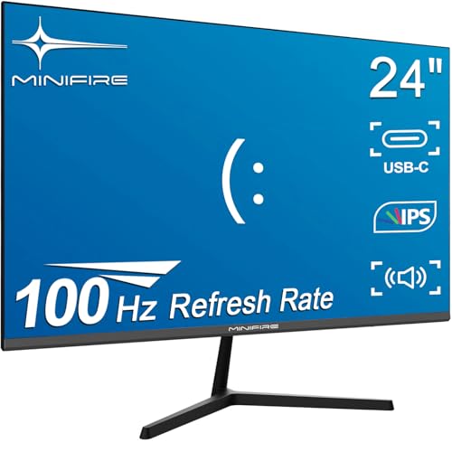 Minifire Moniteur PC 24 Pouces 100Hz, IPS, Ecran PC FHD 1080P avec Haut-parleurs intégrés, avec HDMI Type-C Ports, pour Le Bureau à Domicile Gaming (MF24X3 câble USB-C Inclus)