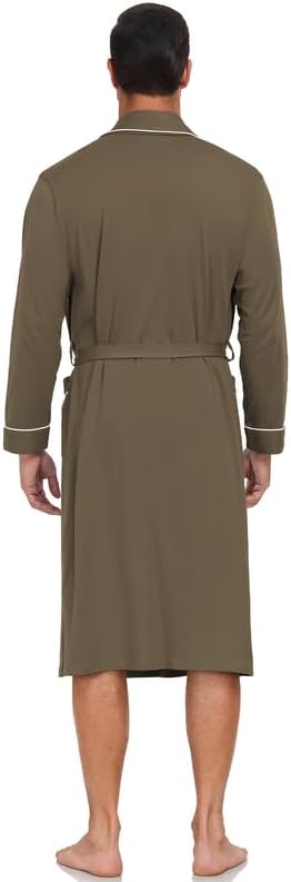 CF Men's 100% Cotton Robe Lightweight Bathrobe Long Sleeve Knit Kimono Sleepwear Soft Knee Length Shower Robe with Pockets - Image 2