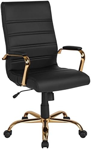 Flash Furniture Whitney High Back Desk Chair - Black LeatherSoft Executive Swivel Office Chair with Gold Frame - Swivel Arm Chair
