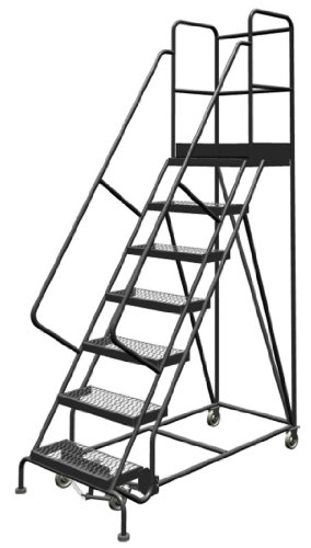 Image of Tri-Arc KDSR107242-D2 7-Step 20 inch Deep Top Steel Rolling Industrial & Warehouse Ladder with Handrails, 24 inch Wide Grip Strut Tread