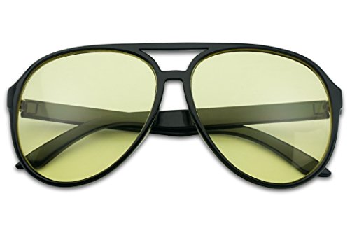 Sunglass Stop - Oversized Round 80's Vintage Blue Blocking Aviator Sunglasses (Black, Yellow)