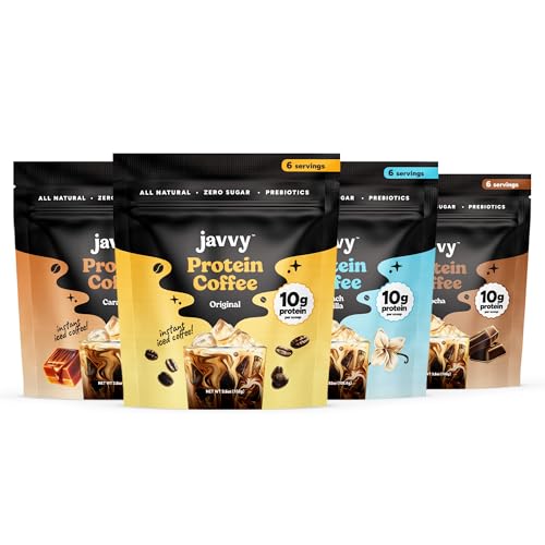Image of Javvy Protein Iced Coffee - Premium Whey Protein & Iced Coffees, 100% Natural Cold Brew, Zero Artificial Flavors & Sweeteners, 80mg Caffeine, No Added Sugar, 20 Servings, Variety Discontinued, 1 Pack