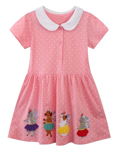 Image of Girls Cotton Long Sleeve Casual Cartoon Appliques Striped Jersey Dresses