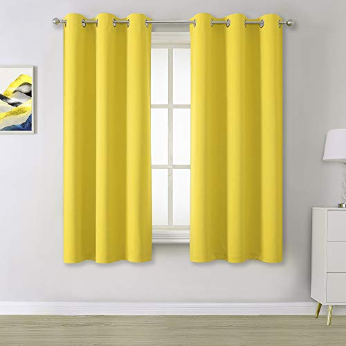 Yellow Blackout Solid Curtains - Room Darkening Grommet Drapes Thermal Insulated Bright Yellow Color Small Window Curtains For Kids Room, 2 Panels Sets (38 X 45 Inches Long, Illuminating Yellow #TOP26