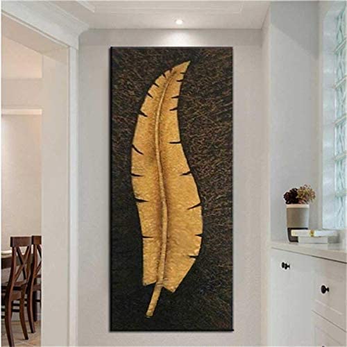 ZHJJD Plume d'or Toile Tableau Murale Art Peinture De Luxe Plume Abstraite Affiches Et Gravures Verticales Tableaux pour Moderne Salon Decoration 40x120cm No Frame Cover