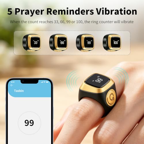 Image of IQibla Smart Zikr Ring, Smart Ring Counter Waterproof Digital Counter & Vibration Reminder, Unisex Azan Alarm Clock Finger Counter for Muslims(20mm black)