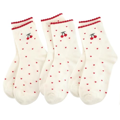 Image of Women's Cute Crew Socks, Casual Athletic Cotton Bowknot Cherry Calf Novelty Socks for Women