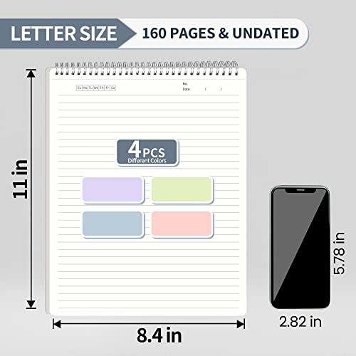 Sunee Top Bound Spiral Notebook - 4 Pack 8Mm Ruled Spiral Memo Notepad, Waterproof Pp Cover, 8.4 X 11 Inches, 80 Double-Sided Sheets (Pink, Blue, Green, Purple) #TOP1