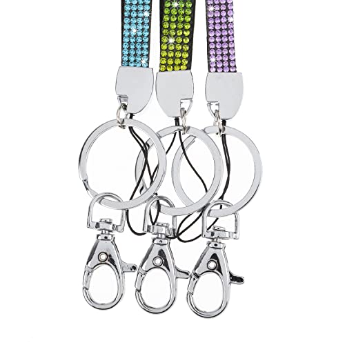 Fashion 8" Handmade Exclusive 4 Rows Crystal Wristlet Lanyard,Premium Bling Keychain Lanyard,Waterproof Rhinestone Waist Lanyard For Women(3Pcs,Purple,Lake Blue,Gradient Colors） #TOP3