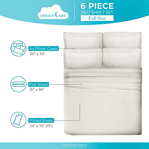 Image of DREAMCARE Full Size Sheets - 6 pcs Breathable Cooling Sheets Full Size Bed | up to 15 inch Deep Pocket Full Sheet Set with Side Pockets - Extra Soft Full Size Bed Sheets - Hotel Luxury Bed Sheets - Ivory