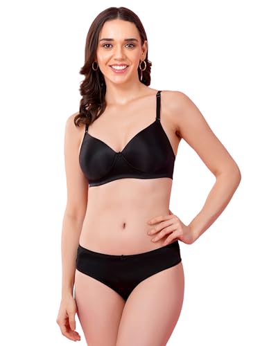 Image of Women's Seamless Non-Padded Wirefree Bra with Mid-Rise Bikini Panty Set | Soft Stretch Everyday Comfort Lingerie Set