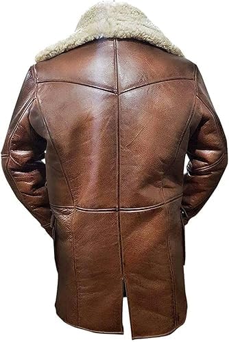 Dark Knight Bane Coat Mens Distressed Brown Fur Shearling Trench Leather Pea Coat Rises Jacket2