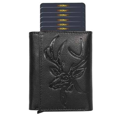 Image of Men's Genuine Leather RFID Wallet | Premium Slim Red Wallet for Men with Deer 3D Print | 8 Card Slots Secure and Durable Design | Casual Stylish | Formal & Gifting Use, Black
