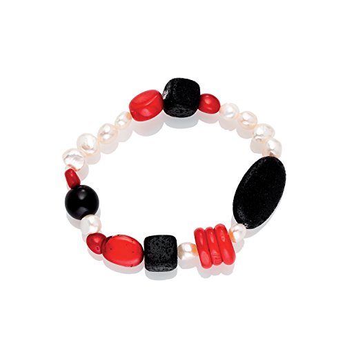 Braccialetto perle pietre vulcaniche Bianco Rosso