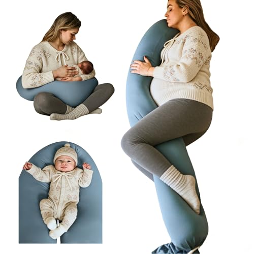 Pregnancy Pillow 5-in-1 【Cooling Cover, Adjustable to Grow with Belly】 Beanbag Style, Lockable...