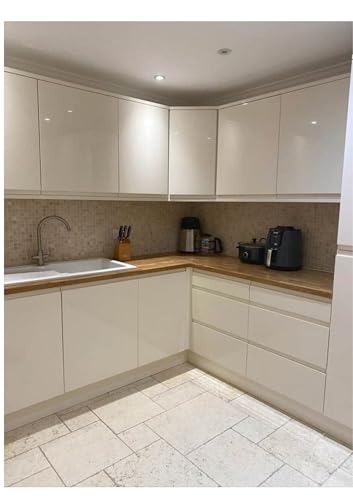 Image of HOME13 Vinyl Beige Matte Self Adhesive Removable and Decorative Vinyl Wallpaper for Kitchen Countertop Cabinets Table, 1 Ft x 6 Ft with 2pcs