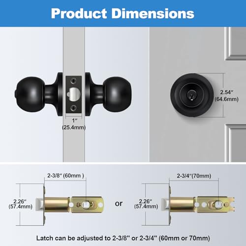 [3 Pack] BESTTEN Keyed Entry Door Knob, Entrance Door Lock, Keyed Different, Standard Ball, Matte Black by BESTTEN - Image 4