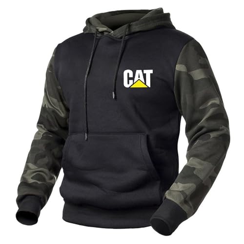 Chaqueta Tactica Hombre Ca.ter-pillar, Sudaderas de Color Sólido, Camisa de Combate con Bolsillos, Sudadera con capucha(Black,6XL)