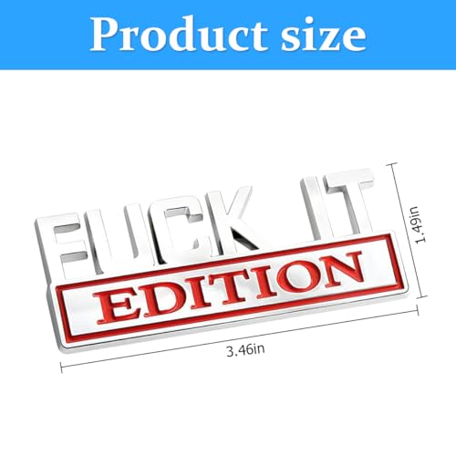 Image of Fuck IT Edition Car Emblem, 3D Cool Badge Vehicle Sticker for Side Rear Front Hood Trunk Door, Auto Exterior Decoration Decal Accessories for Men Women, Universal for Most Cars (Silver /Red)