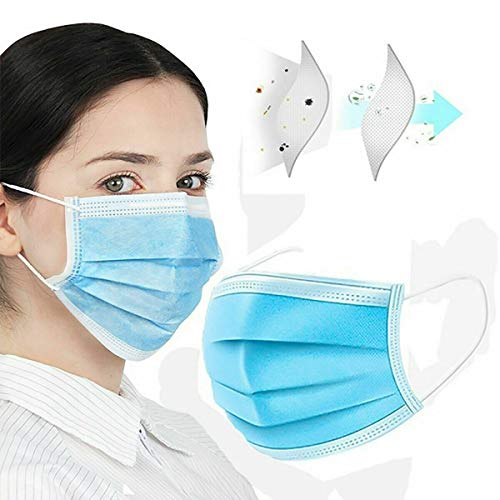 KAV - Máscara civil de 3 capas, 3 capas, polipropileno civil, mascarilla de protección contra el polvo, desechable, uso general, no tejida, para desplazarse, ir de compras y al aire libre, azul