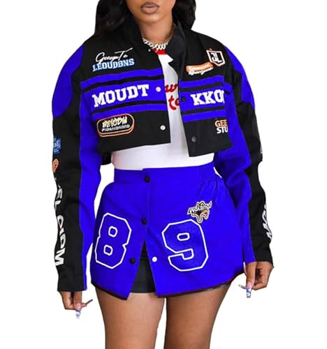 2 Piece Outfits for Women Varsity Jacket Skirt Sets Birthday
