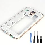 Generic Gold Middle Frame Plate Back Housing Bezel Frame Camera Cover Compatible with Samsung Galaxy S5 SV i9600 G900 (White)