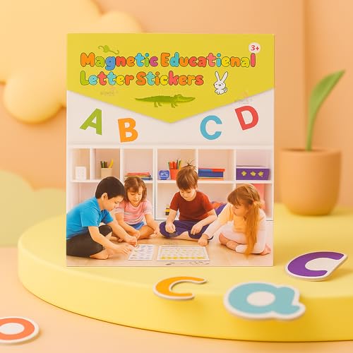 Image of WISHKEY Magnetic Educational Letter Stickers for Kids - ABC Alphabet Magnets with Shape Matching Cards, Preschool Learning & Montessori Educational Toy for Kids Age 3+ Green