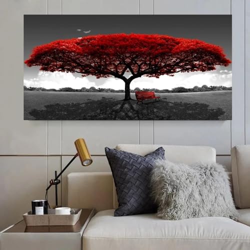 Arbre rouge tableau moderne 80x175cm pour décorer le salon ou la chambre