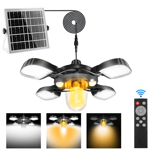 Lámparas Solar Exterior Interior, Lámpara Solares Colgantes LED, con Detector de Movimiento, Luz Solar Exterior 192pcs LED, 4400mAh con Cable 5M, IP65 Impermeable, para Jardín Garaje Terraza