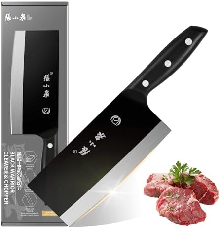 ZHANG XIAO QUAN SINCE 1628 Meat Cleaver, 7.3”Chinese Chopper Slice Knife Chinese Chefs Knife for Meat Vegetable All Black
