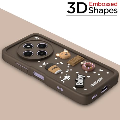 Image of Pikkme Back Cover for Redmi A4 5G / Redmi 14C 5G / Poco C75 5G | Cute Fun Cartoon 3D Bear Silicone Full Body Protection Bumper Cover (Brown)