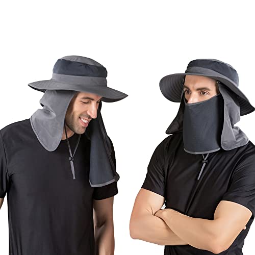 Outdoor Sun Hat Upf 50 Protection Waterproof Fishing Hat Face Cover Summer Neck Flap Hat Dark Gray #TOP5