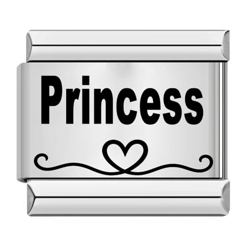 Image of Princess Word & Heart Italian Charm Link for Classic 9mm Italian Style Charm Bracelets - Stainless Steel | UK Stock
