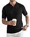 JMIERR Men's Vintage Knit Polo Shirts Short Sleeve Ribbed Sweater Polos Classic Fit Johnny Collar Tops for Casual Daily Outfits, S, Black