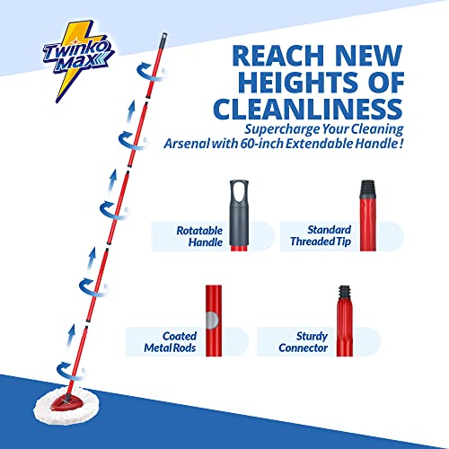 Twinko Max Spin Mop Kit (𝙉𝙤 𝘽𝙪𝙘𝙠𝙚𝙩), Compatible With O-Cedar 1-Tank System Triangle Spin Mop, 60" Multi-Size Combination Handle, 5 Pack Microfiber Head Refills, 1 Pack Replacement Base Part. #TOP5