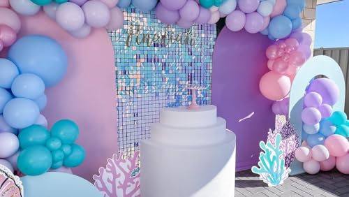 Image of Shimmer Wall Backdrop Blue Iridescent Square Sequin Wall Panel Backdrop Decor for Wedding, Anniversary, Birthday, Party, 24 Panels