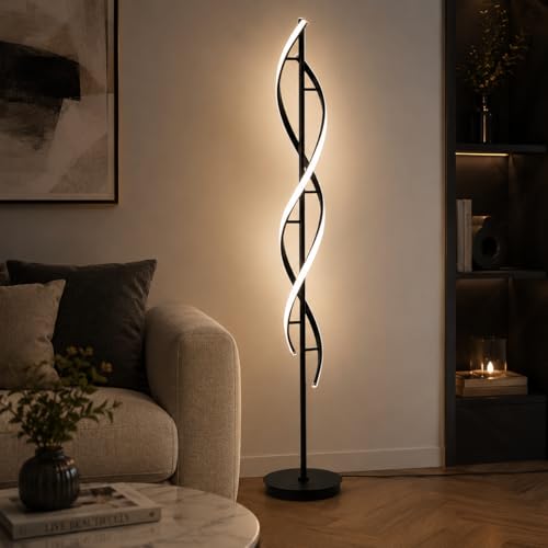 Image of Modern Spiral LED Floor Lamp for Living Room, Contemporary Twisted Standing Lamp with Dimmable Warm White Light, Minimalist Black Corner Light for Bedroom, Office & Home Decor (Halora)