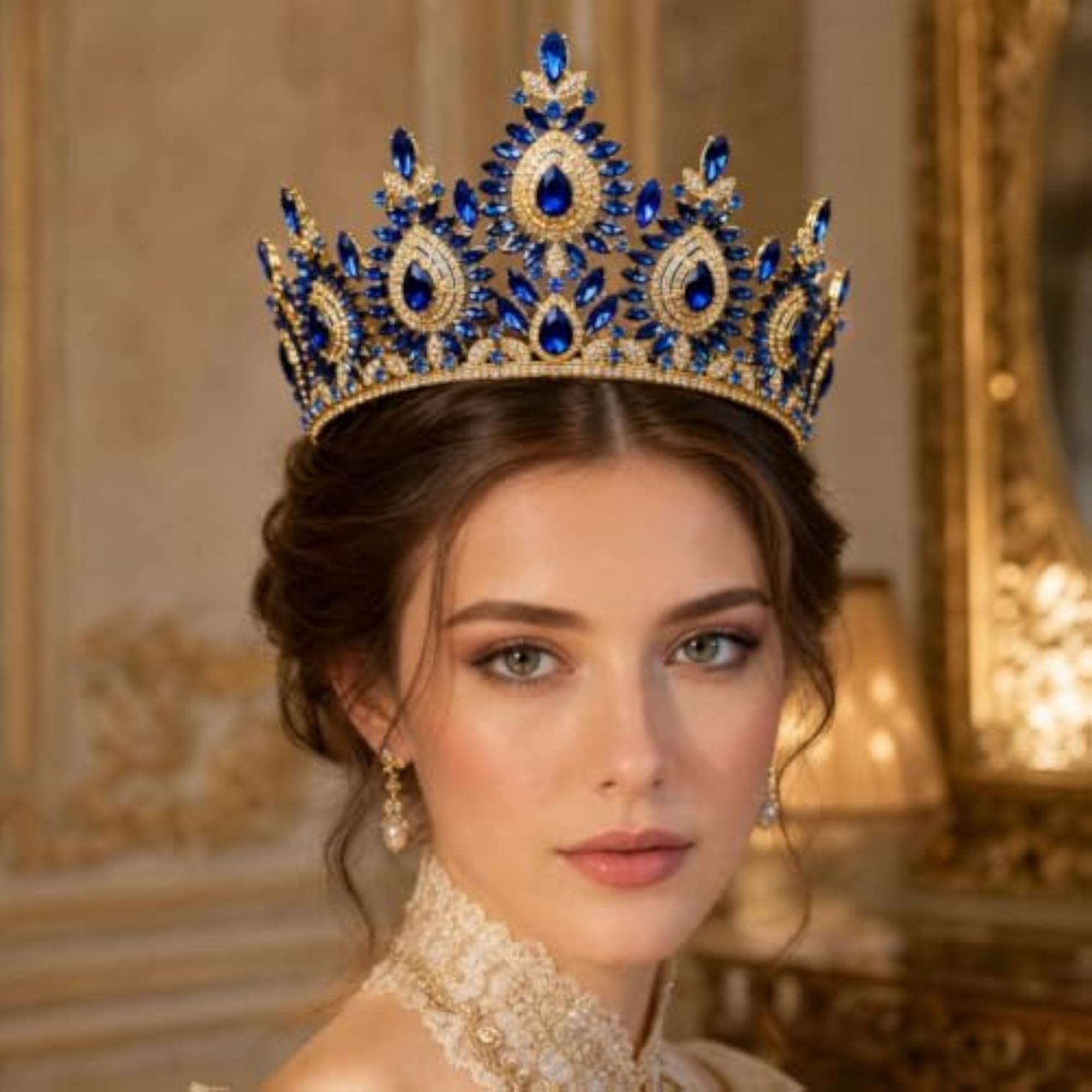 Gold-Tone Rhinestone Floral Tiara Crown, Adjustable