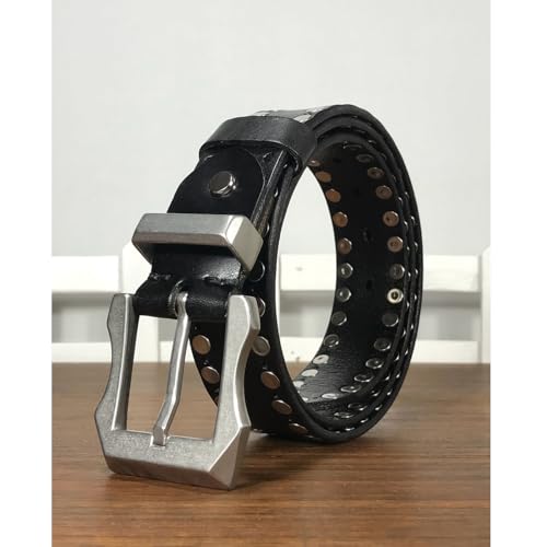 Mens Leather Belt, Adjustable Studded Pin Buckle Punk Belt for Men with Stainless Steel Buckle2