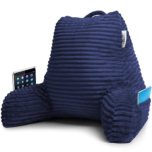 Nestl Reading Pillow with Shredded Memory Foam, Luxe Cut Plush Back Pillow for Sitting Up in Bed, Back and Arms Adjustable Support for Adult & Teens, Backrest Pillows with Washable Cover Navy Blue by Nestl - Used condition - US$40.78