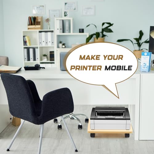 Image of Beeveer 2 Pcs Office Under Desk Printer Stand with 4 Caster Wheels 13.8 x 11.8 Inches Burlywood Movable Printer Copier Shelf CPU Holder for Home Office Heavy Duty Storage Rack Scanner Fax Machine